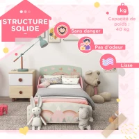 ZONEKIZ Lit pour enfant 3-6 ans avec barrières de sécurité et motifs dim. 77 x 143 x 60 cm sommier à lattes inclus - rose(m-6)
