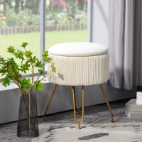 HOMCOM 2-in-1-Aufbewahrungshocker mit Metallbeinen, runder Fußhocker für Wohnzimmer, Schlafzimmer, Flur, Cremeweiß(m-2)
