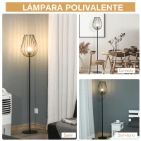 HOMCOM Lámpara de Pie con Base de Metal Lámpara de Pie para Salón con Interruptor de Pie Lámpara Moderna para Dormitorio Oficina Ø27,5x159 cm Negro(m-7)