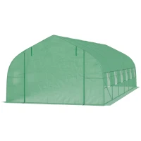 Outsunny Serre de jardin tunnel grande taille avec bâche PE cadre en acier porte enroulable et 12 fenêtres 8 x 3 x 2 m vert(m-1)
