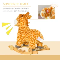 HOMCOM Caballito Balancín Infantil 2 en 1 en Forma de Jirafa para Niños de +3 Años con Ruedas y Altura del asiento 35 cm Balancín de Felpa con Sonido de Jirafa Carga 45 kg 63x38x63 cm Multicolor(m-5)