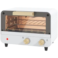 HOMCOM Fornetto Elettrico 12L con Timer e Temperatura Regolabile, in Acciaio e Plastica, 31.5x27.7x22.7 cm, Bianco e Oro(m-10)