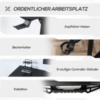HOMCOM Gaming Tisch Schreibtisch L-förmige mit Kopfhörerhaken Getränkehalterung Computertisch MDF Metall Schwarz+Rot 168 x 109 x 78 cm(m-7)