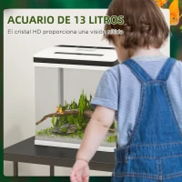 PawHut Acuario de Cristal de 13L Pecera Pequeña con Sistema de Filtro Iluminación LED Bomba de Agua 29x20x30,5 cm Blanco(m-7)