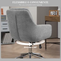 HOMCOM Sedia da Ufficio Girevole ad Altezza Regolabile, in Tessuto Effetto Lino e Acciaio, 55x66x86-96 cm, Grigio Chiaro(m-5)
