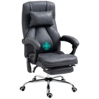 Vinsetto Office Chair with Lumbar Massage, 135° Reclining Computer Chair with Adjustable Headrest, Retractable Footrest, 10cm Double Padded Seat, Microfiber Fabric, Metal Base, Dark Grey(m-11)