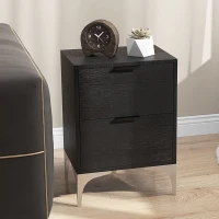 HOMCOM Set of Two Wood Effect Bedside Tables with Silver Tone Steel Base, Black(m-8)