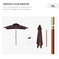 Outsunny Ombrellone 3x3 m da Giardino e Terrazza con 8 Stecche e Copertura Parasole a 2 Livelli, Marrone(m-7)