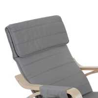 HOMCOM Silla de Relax Mecedora Balancín de Madera con Reposapiernas Ajustable y Bolsa para Revistas (Gris)(m-7)