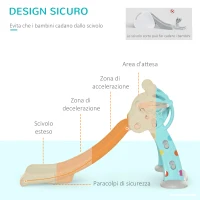 HOMCOM Scivolo per Bambini da 18 Mesi Pieghevole con 3 Scalini e Canestro Basket, Scivolo da Interno ed Esterno, 147x82x85.5 cm, Blu e Grigio(m-4)