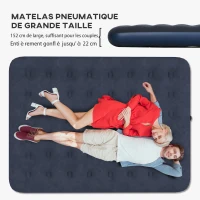 Outsunny Matelas gonflable 2 personnes matelas pneumatique avec pompe à main intégrée, surface floquée, bleu(m-4)
