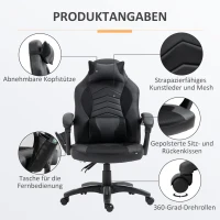 HOMCOM Bürostuhl Massagesessel Massagefunktion mit 6 Vibrationspunkte Ergonomischer Gaming Stuhl mit Wärmefunktion Kunstleder Schwarz 68 x 69 x 108-117cm(m-7)