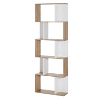 HOMCOM Scaffale Libreria a 5 Ripiani Suddivisi, Libreria Salvaspazio a Forma di S in Legno, Scaffale Divisorio per Soggiorno, Camera da Letto e Ufficio, 60x24x184.5 cm, Color Legno e Bianco(m-10)