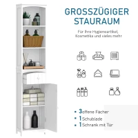 HOMCOM Badezimmerschrank Hochschrank Badschrank Badregal Bad Schrank Badmöbel, MDF, Weiß, 34x24x170cm(m-4)