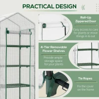 Outsunny 4 Tier Mini Greenhouse, Portable Compact Green House with Steel Frame, PE Cover, Roll-up Door, 70 x 50 x 160 cm, White(m-6)
