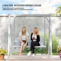 Outsunny 2 Seater Garden Swing Seat, Wooden Swing Chair Bench with Cup Holders for Outdoor Porch Patio, Grey(m-4)