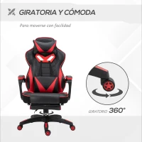Vinsetto Silla Gaming Ergonómica Silla de Escritorio de Oficina Regulable en Altura Reclinable Respaldo 65x70x118,5-128,5cm Rojo(m-6)