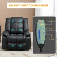 HOMCOM Massagesessel, Relaxsessel, 8 Vibrationspunkte, Liegefunktion, Kunstleder, schwarz, 94x99x99cm(m-4)