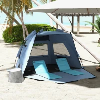 Outsunny 2-3 Person Pop Up Beach Tent, UPF15+ Sun Shelter with Extended Floor, Sandbags, Mesh Windows and Carry Bag, Light Blue(m-10)