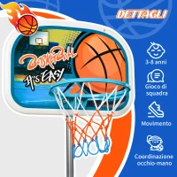 HOMCOM Set Canestro per Bambini Regolabile in Altezza, Palla da Basket, Base e Pompa Gonfiaggio Inclusi 32x65x126-158cm(m-6)