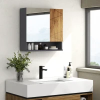 kleankin Armoire murale miroir de salle de bain placard de rangement 2 portes 55 x 17 x 55 cm naturel gris foncé(m-10)