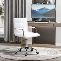 Vinsetto Makeup Vanity Chair, PU Leather Mid Back Office Chair with Adjustable Height, Armrest and Rolling Wheels, White(m-2)