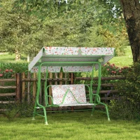 AIYAPLAY Kids Garden Swing Chair with Adjustable Canopy, Safety Belt, 2 Seater Hammock Swing Bench for Patio, Porch, Green(m-10)