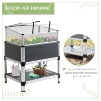 Outsunny Fioriera Rialzata con Mini Serra in Policarbonato e Mensola Inferiore in Alluminio e PVC, Grigio(m-7)