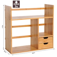 HOMCOM Étagère Livre Bureau Bibliothèque Stockage Organisateur Bureau Cuisine Salle de Bain Bois de Bambou Naturel(m-3)