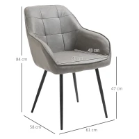 HOMCOM Sedia da Pranzo in Stile Industriale con Schienale, Sedia da Soggiorno Moderna in  Finta Pelle e Metallo Nero, 61x58x84 cm, Grigia(m-3)