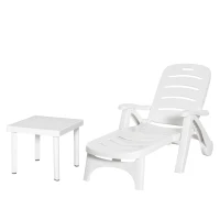 Outsunny 2pcs Garden Furniture Set Outdoor Furniture Set Dining Table, 1 Lounge Chair and 1 Garden Side Table White(m-11)