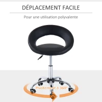 HOMCOM Tabouret à roulettes tabouret de massage pivotant 360° hauteur réglable similicuir noir(m-4)
