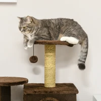 PawHut 136cm Cat Tree for Indoor Cats, Modern Cat Tower with Scratching Posts, house, Platforms, Toy Ball - Brown(m-8)