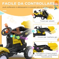HOMCOM Escavatore a Pedali per Bambini da 3 Anni con Ruspa Frontale e Volante, Giallo(m-4)