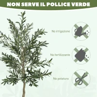 HOMCOM Pianta Artificiale di Olivo Alta 180 cm, Albero Finto con 900 Foglie e 40 Olive, Vaso Incluso(m-7)