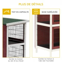 PawHut Clapier sur pieds cage à lapin double niveau plateaux excréments coulissants 4 portes verrouillables toit ouvrant 136L x 50l x 93H cm rouge brique(m-7)