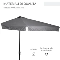 Outsunny Ombrellone Semicircolare da Parete 2.5x2.3m, con Apertura a Manovella, in Metallo e Poliestere, Grigio(m-6)