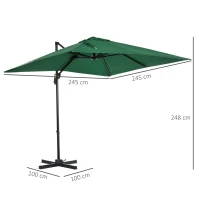 Outsunny Sombrilla de Jardín de Aluminio Parasol Excéntrico con Manivela y Poste Giratorio e Inclinable 245x245x248 cm Verde(m-3)