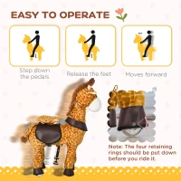 HOMCOM Kids Giraffe-Designed Riding Horse, with Wheels, for Ages 3-6 Years - Yellow and Orange(m-5)