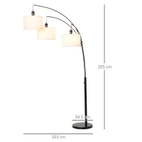 HOMCOM Lampada da Terra con 3 Luci e Braccia Flessibili, Base in Marmo e Palo in Metallo, 103x34.5x205cm, Nero e Bianco(m-3)