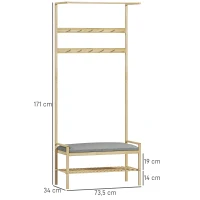 HOMCOM Kapstok met Schoenenbank, Kledingstang, 10 Kledinghaken, Schoenenrek, Bamboe(m-3)