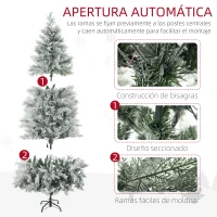 HOMCOM Árbol de Navidad Artificial 180 cm con 300 Luces LED Blancas Cálidas con 577 Ramas Apertura Automática Base Plegable(m-8)