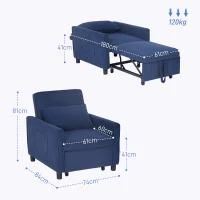 HOMCOM Schlafsessel, verstellbar, 3 Positionen, Cordbezug, bis 120 kg, Blau(m-3)