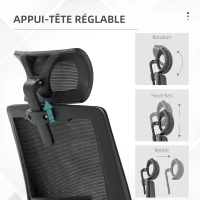 Vinsetto Fauteuil de bureau réglable tissu maille polyester dossier ergonomique inclinable pivotant Noir(m-7)