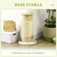 PawHut Albero Tiragraffi per Gatti fino 5kg con 2 Palline in Sisal e Peluche, 34x25.5x58cm, Beige(m-5)