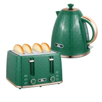 HOMCOM Kettle and Toaster Set, 1.7L 3000W Fast Boil Jug Kettle with Auto Shut Off, 4 Slice Toaster with 7 Level Browning Controls & Crumb Tray, UK Otter Thermostat, Green(m-1)