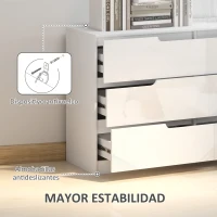 HOMCOM Cómoda con 6 Cajones Cómoda de Dormitorio Moderno con Anti-vuelco Cajonera para Salón Pasillo 120x40x75 cm Blanco(m-6)