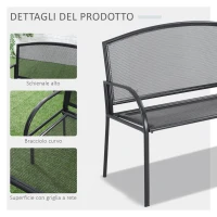 Outsunny Panchina da Giardino 2 Posti in Acciaio con Braccioli, 110.5x53.5x89cm, Grigio(m-6)