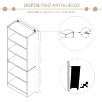 HOMCOM Librería Estantería de 5 Niveles para Libros con 3 Baldas Ajustables Antivuelco Almacenaje para Salón Oficina Estudio 63x29,5x176 cm Madera Natural(m-5)