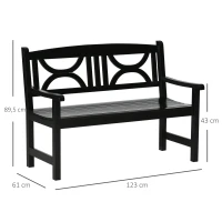 Outsunny Banc de jardin 2 places banquette extérieur terrasse patio dossier haut assise à lattes accoudoirs confortables bois de peuplier 123 x 61 x 89,5 cm noir(m-3)